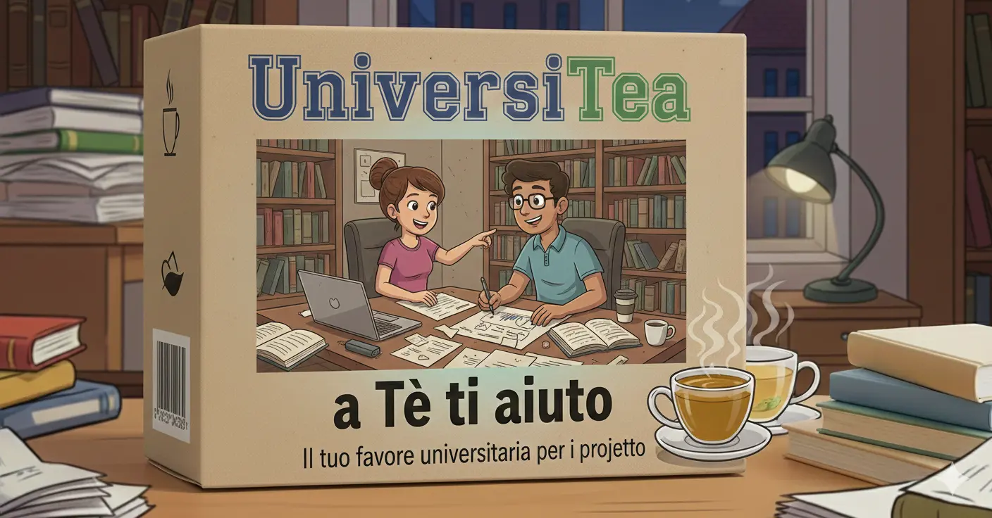 Confezione del servizio universitario "A té ti aiuto", riguardante aiuto con il progetto universitario del cliente.